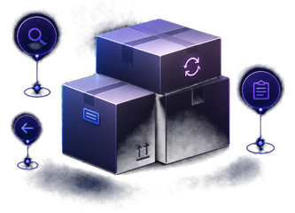 Stacked shipping boxes with restock indicators